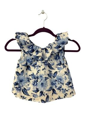 Janie and Jack Cotton Blue White Floral Ruffle Crop Top Girl’s Size 7